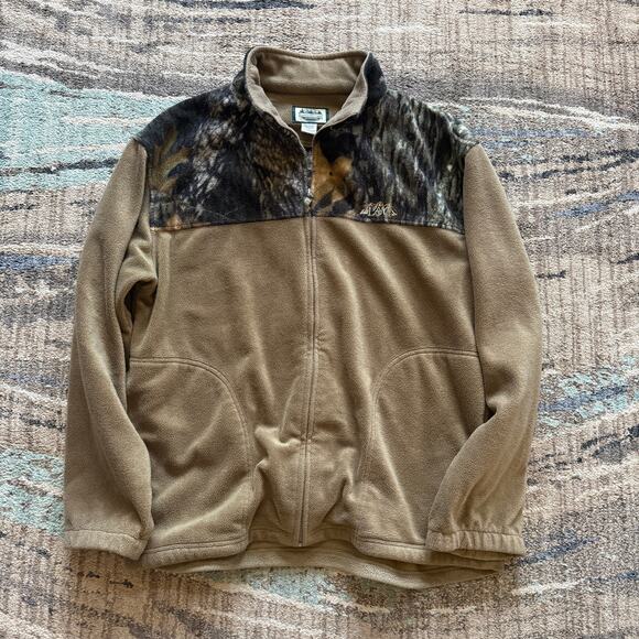 Men's Lewis & Clark Outdoors Brown Camouflage Camo Fleece Zip Up Jacket Sz XL - Picture 1 of 5